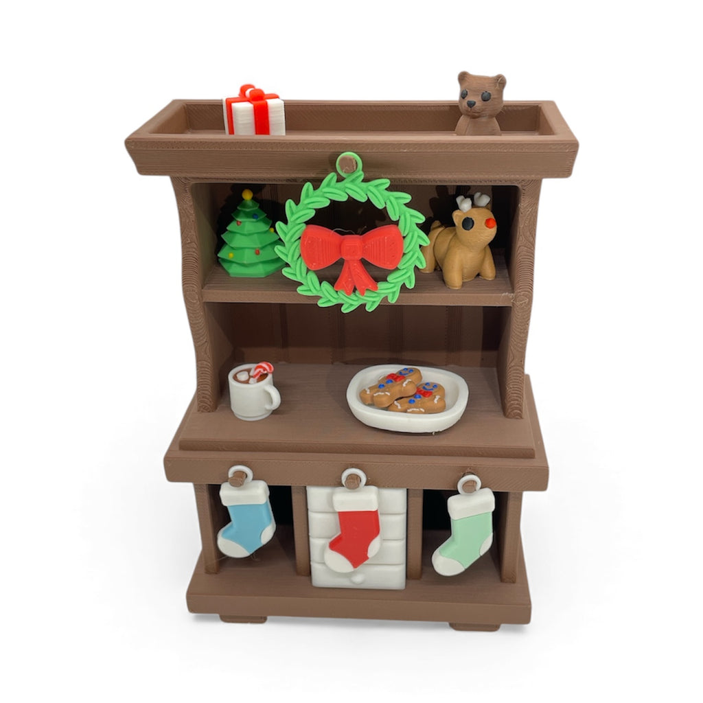 Micro Christmas Hutch – Miniature Holiday Display Set | 3D Printed Christmas Decor