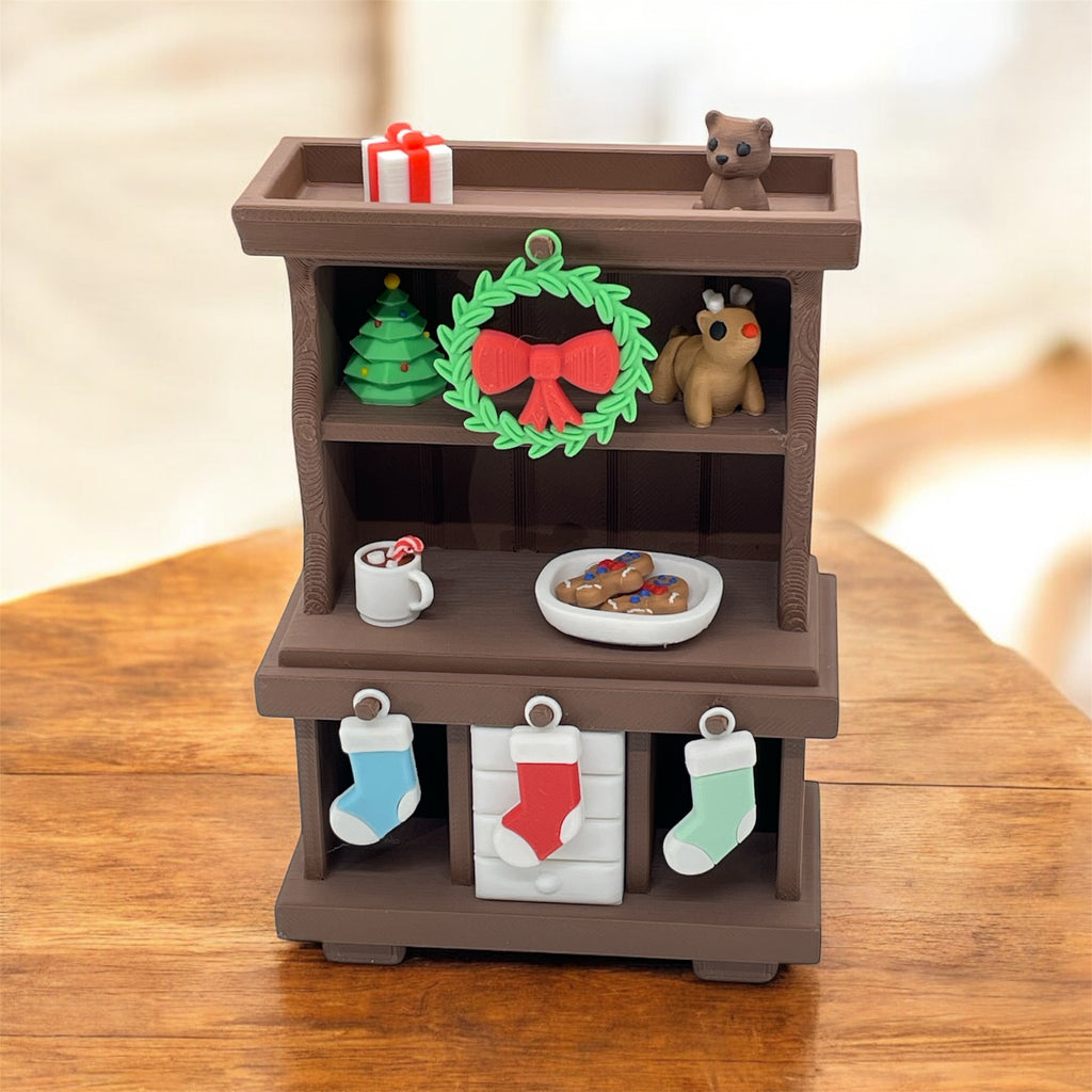Micro Christmas Hutch – Miniature Holiday Display Set | 3D Printed Christmas Decor