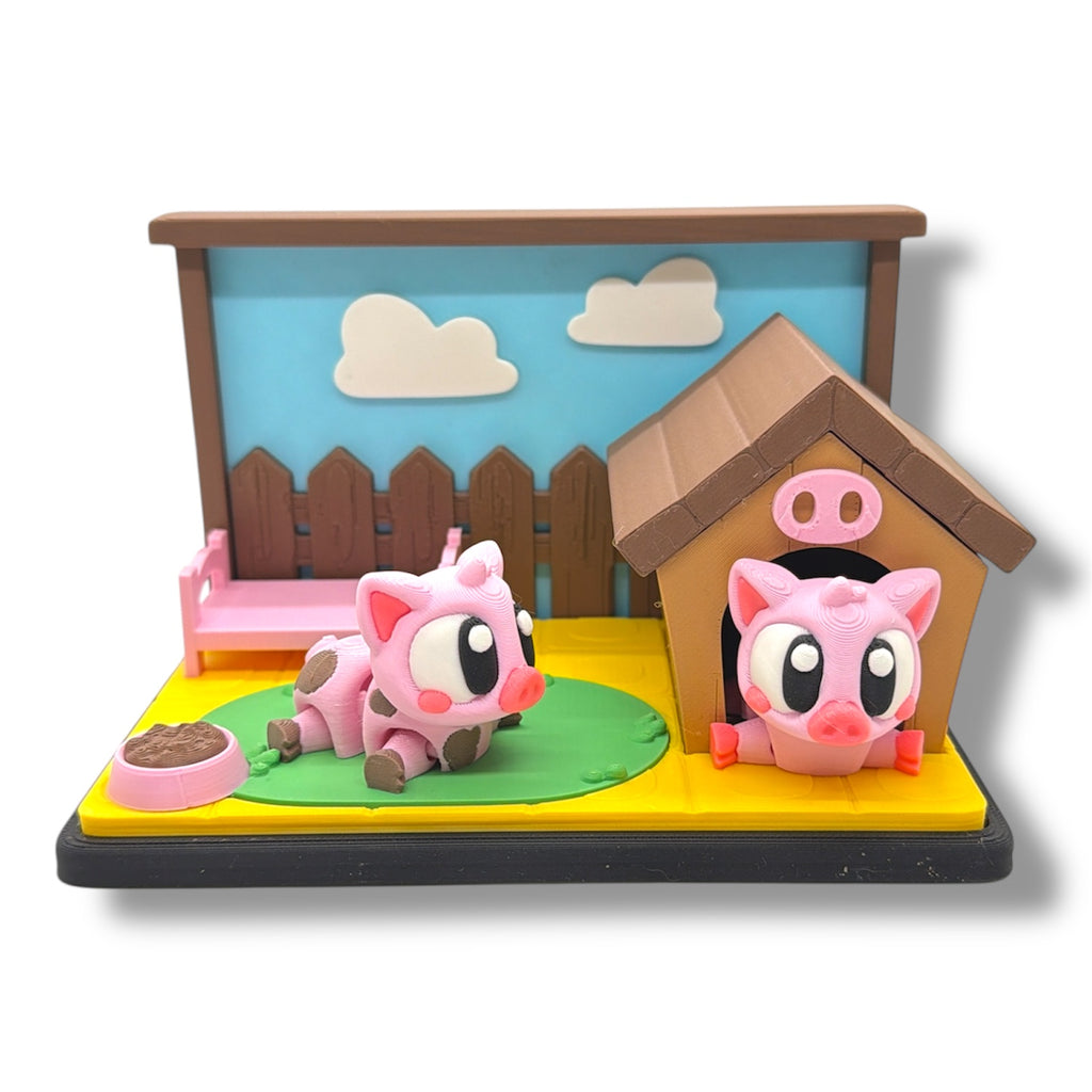 Adorable Piggy Set - w/ 2 Pigs - Desk top Pig Decor by 3dGob