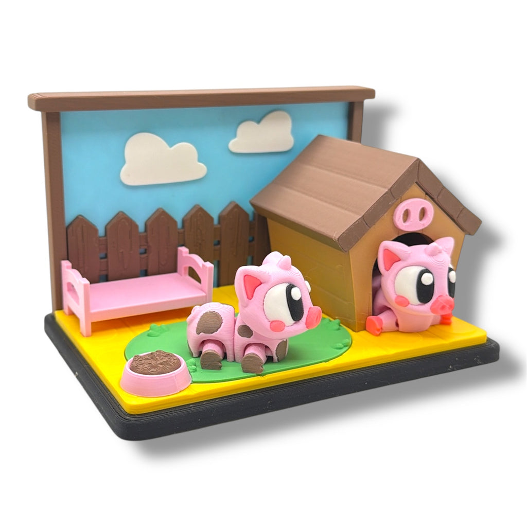 Adorable Piggy Set - w/ 2 Pigs - Desk top Pig Decor by 3dGob