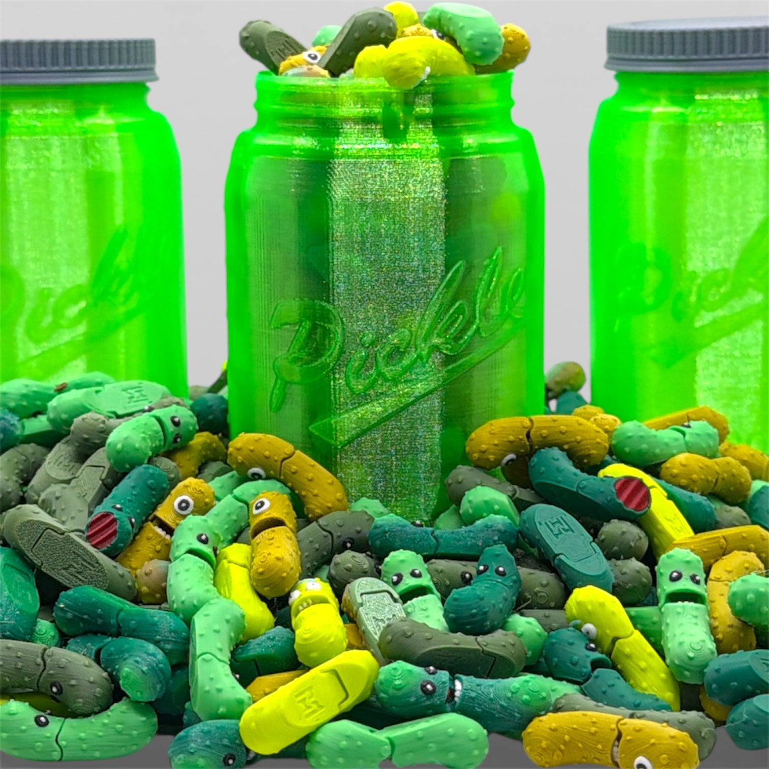 The Tickle Pickle Jar full of Pickles- Articulated 3D Printed Pickley Decor