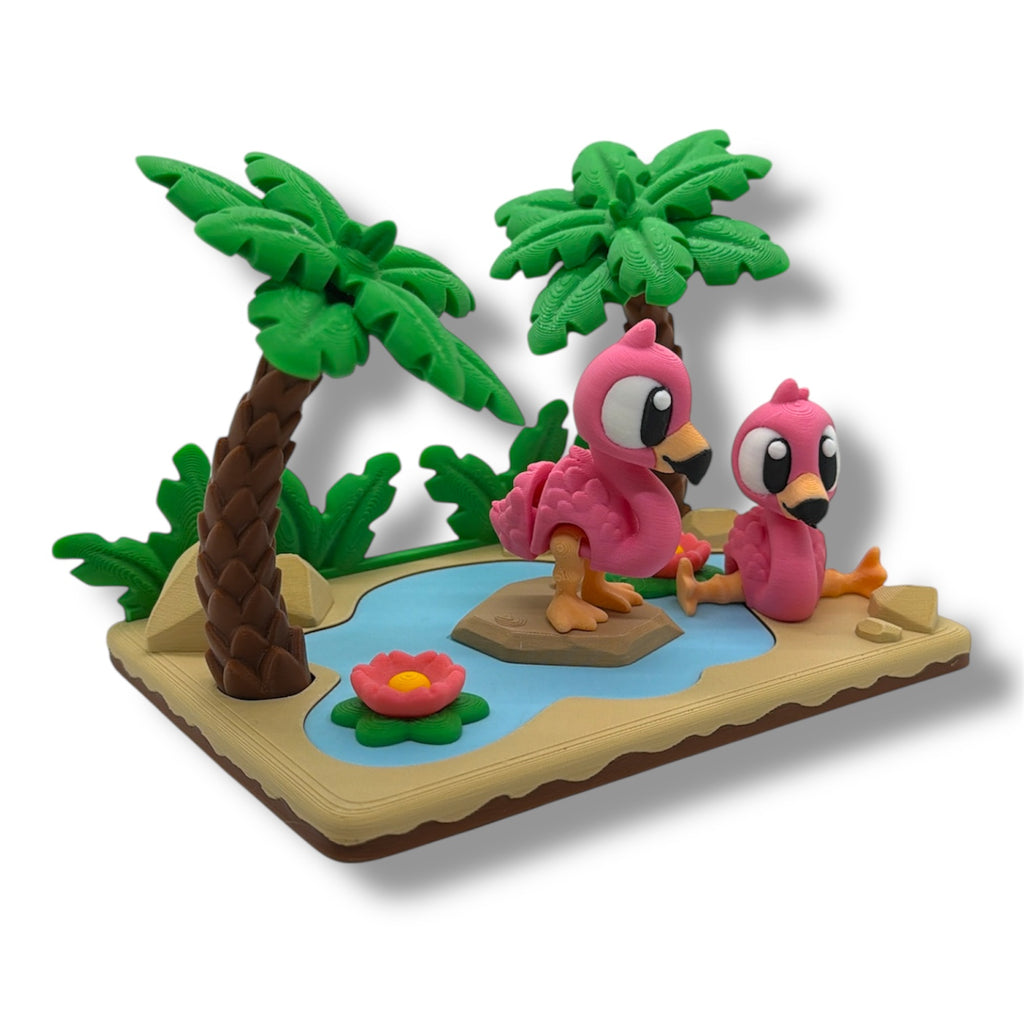 Flamingo Island Pocket Pal Scene – Cute Tropical Desk Pet Decor