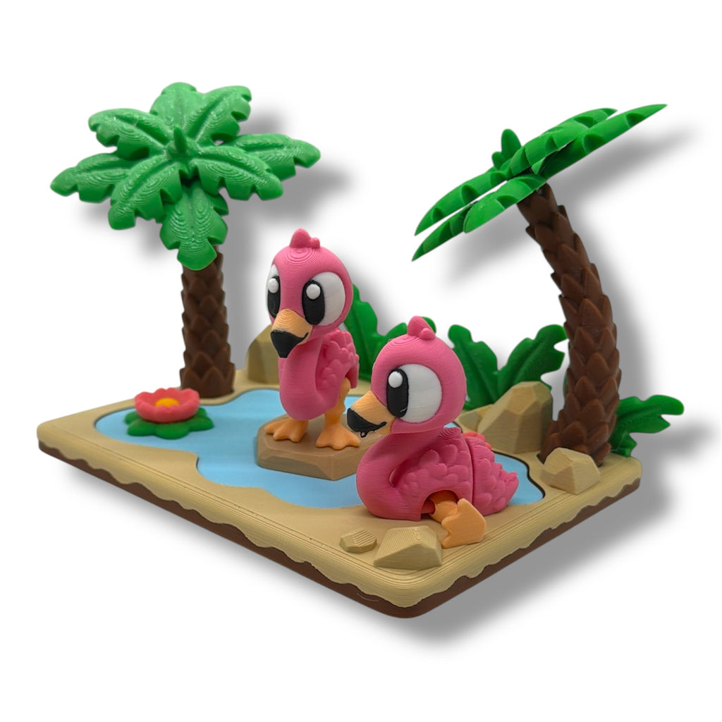 Flamingo Island Pocket Pal Scene – Cute Tropical Desk Pet Decor