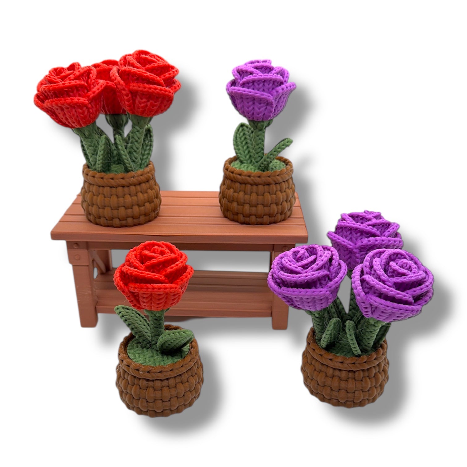 Knitted Rose Flowers – Botanical Desk Top Decor