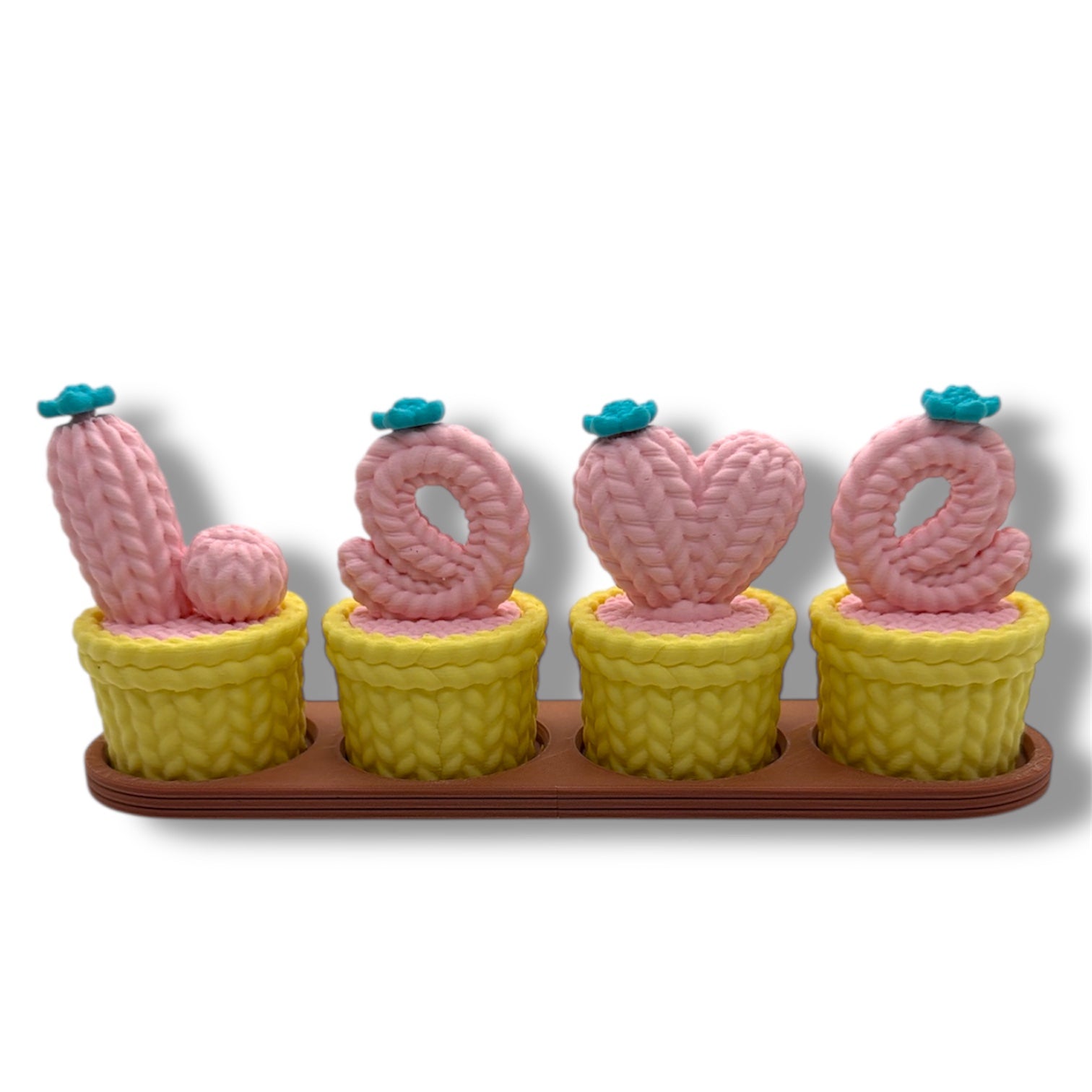 Knitted Cactus “LOVE” Desk Decor - Desktop Botanical Figurine