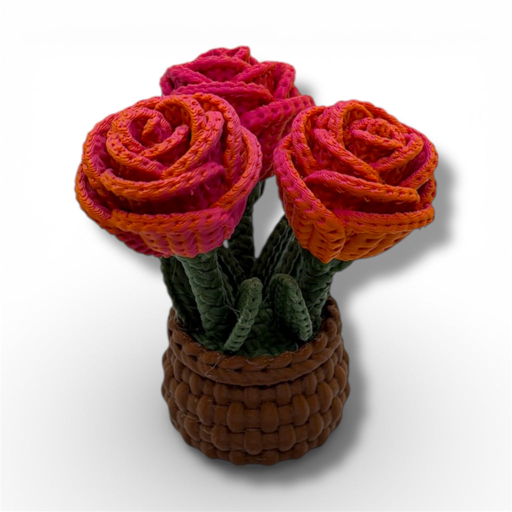 Knitted Rose Flowers – Botanical Desk Top Decor