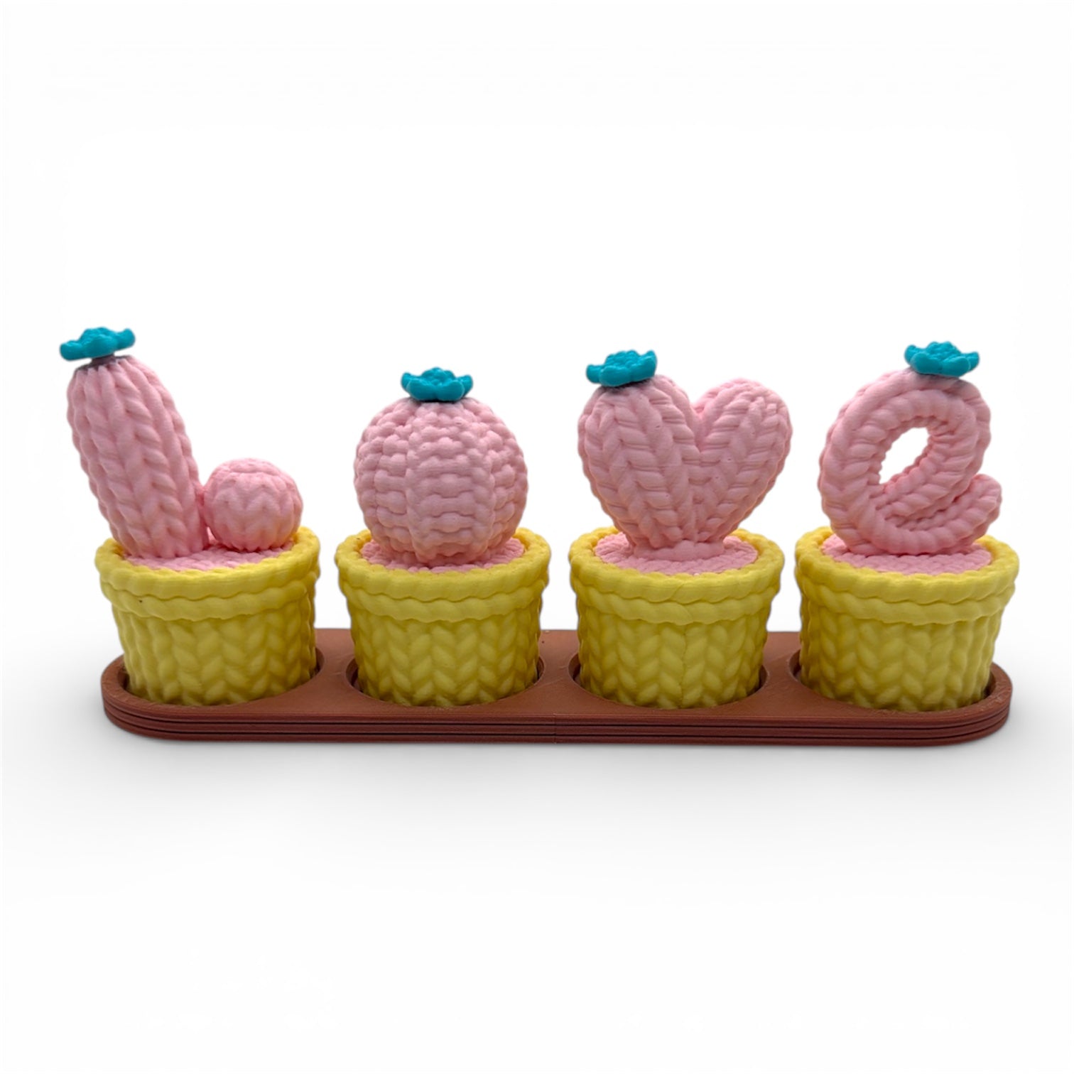Knitted Cactus “LOVE” Desk Decor - Desktop Botanical Figurine