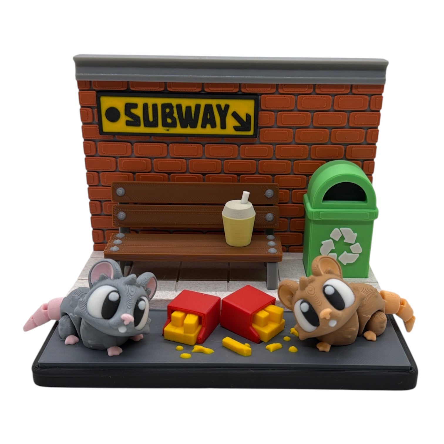 Subway Snack Attack – Rat Scene (2 Rats Included) Desktop Decor