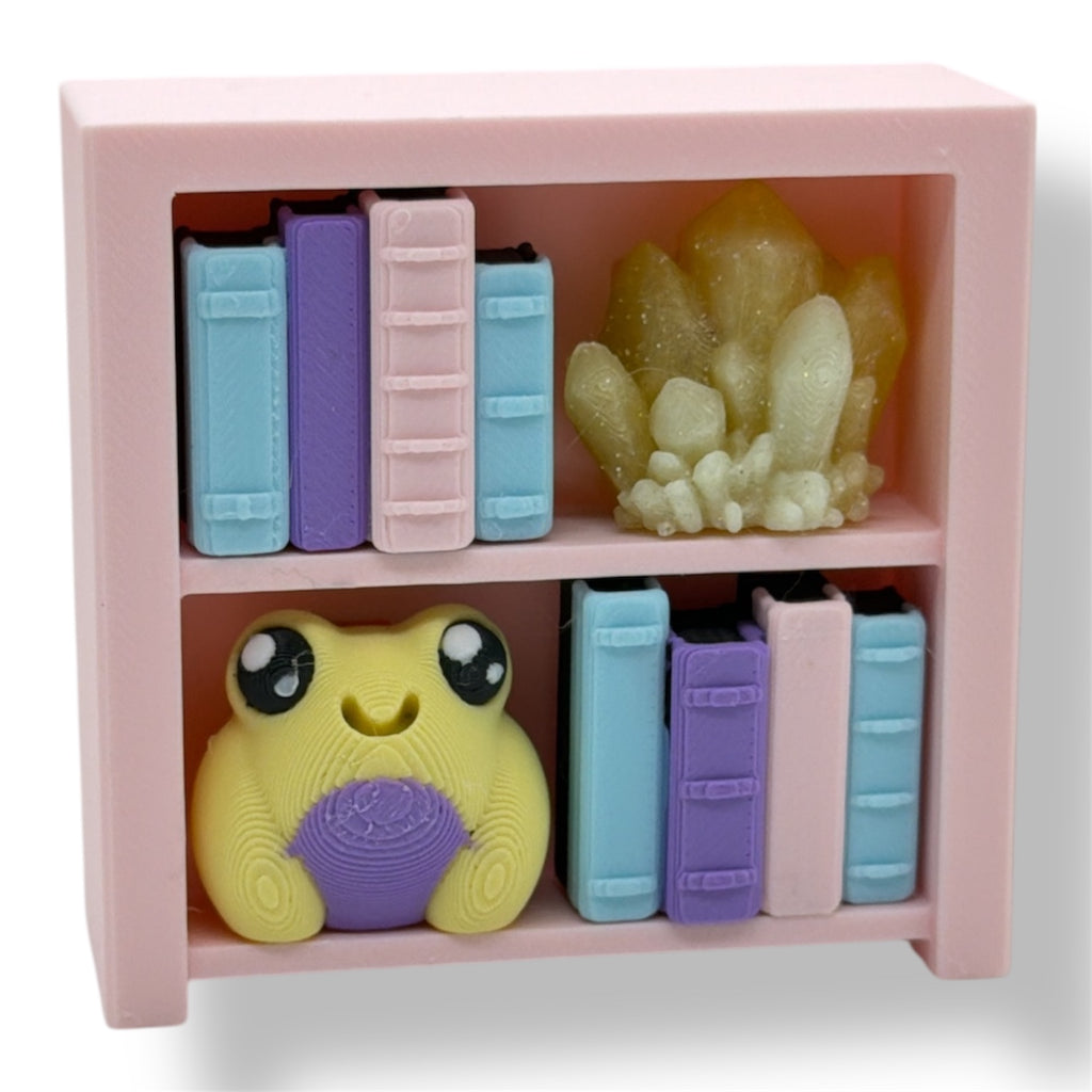 Mini Book Nook Fidget Clicker – 2 Shelf Bookshelf fidgets and Desk top Decor