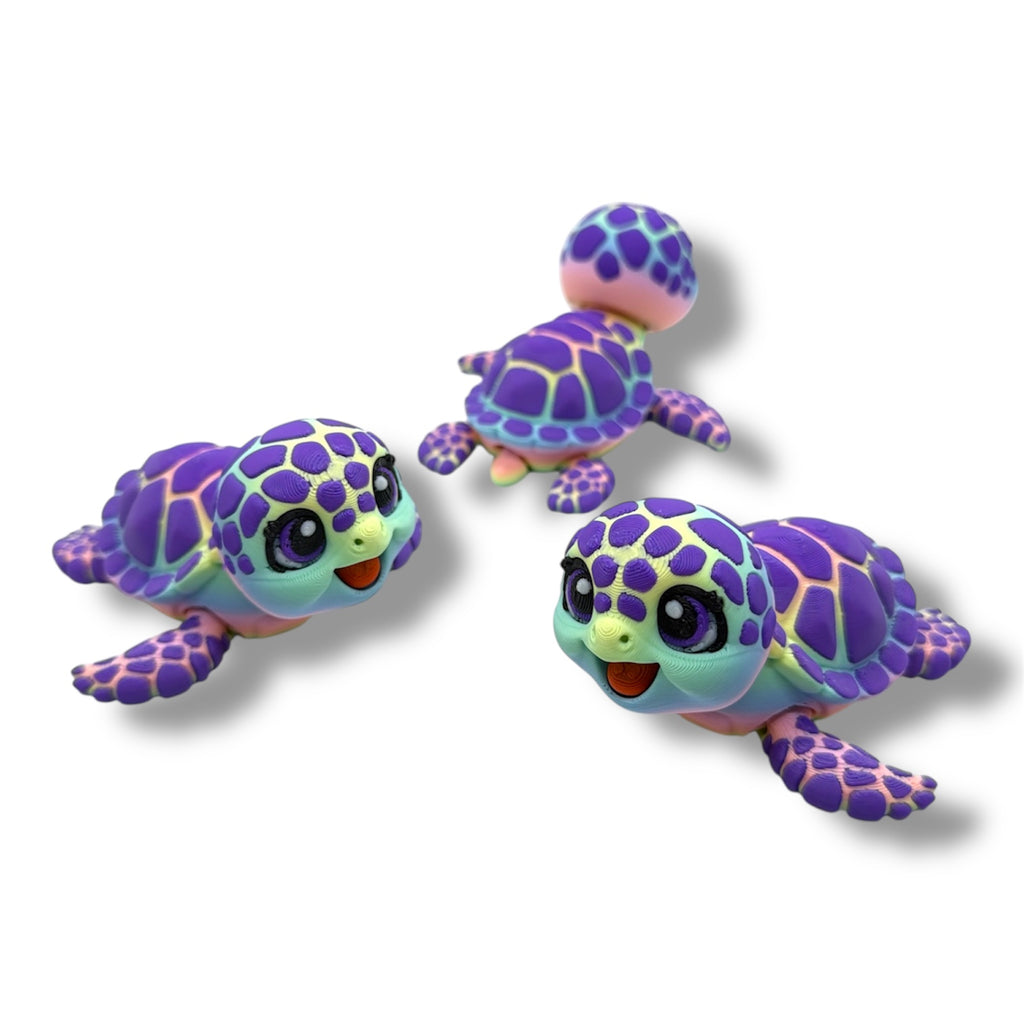 Adorable Baby Sea Turtle Desk Pals - Articulated Cartoon Style Decor Gift