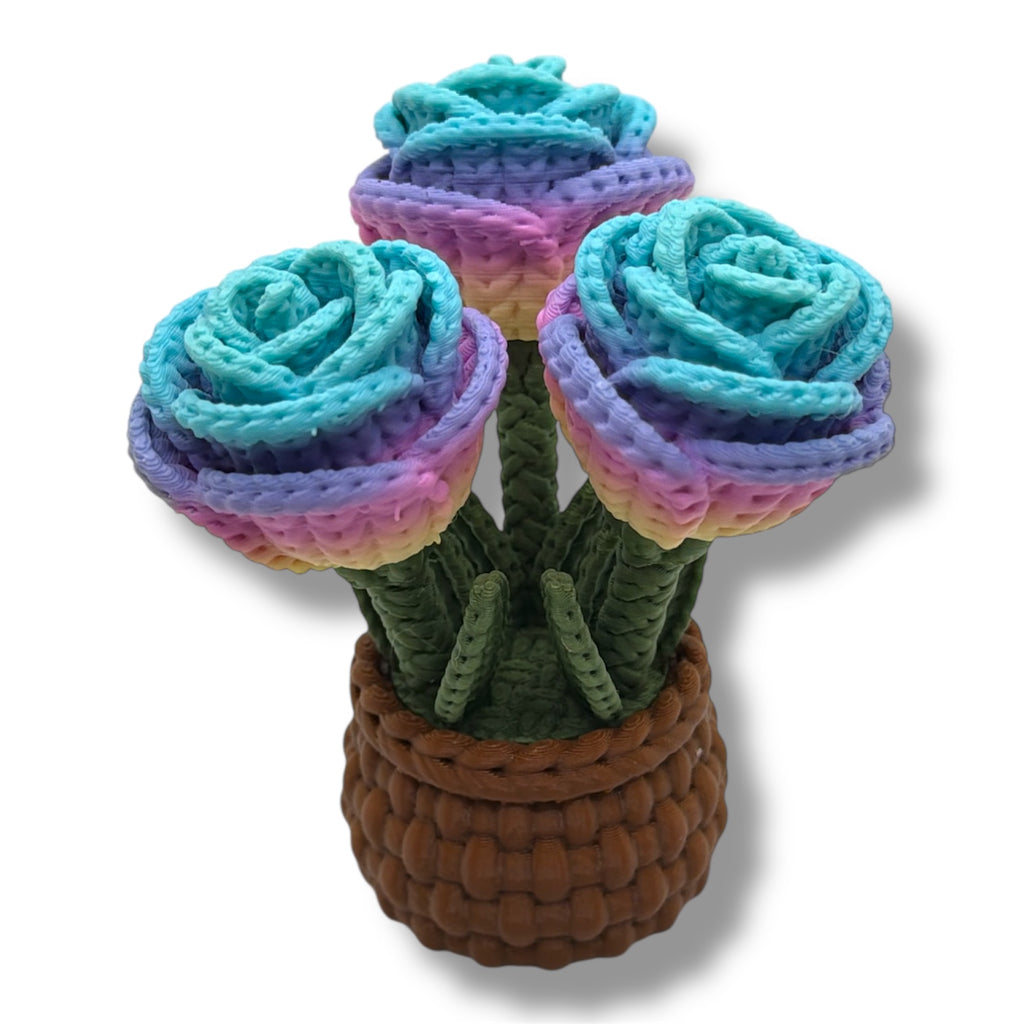 Knitted Rose Flowers – Botanical Desk Top Decor