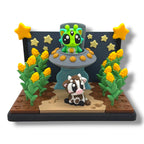 Alien Cow Cornfield Diorama – UFO Farm Scene Desk Decor with Cow, Alien & Corn Stalks