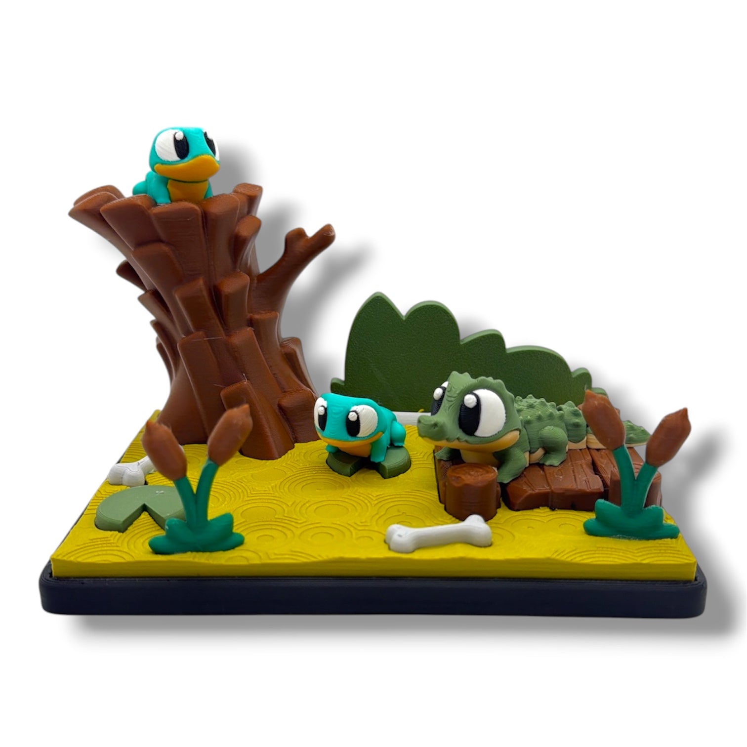 Cute Alligator Swamp Scene with Frogs – Cartoon Reptile Shelf Decoration Desk top Set Collectible Decor