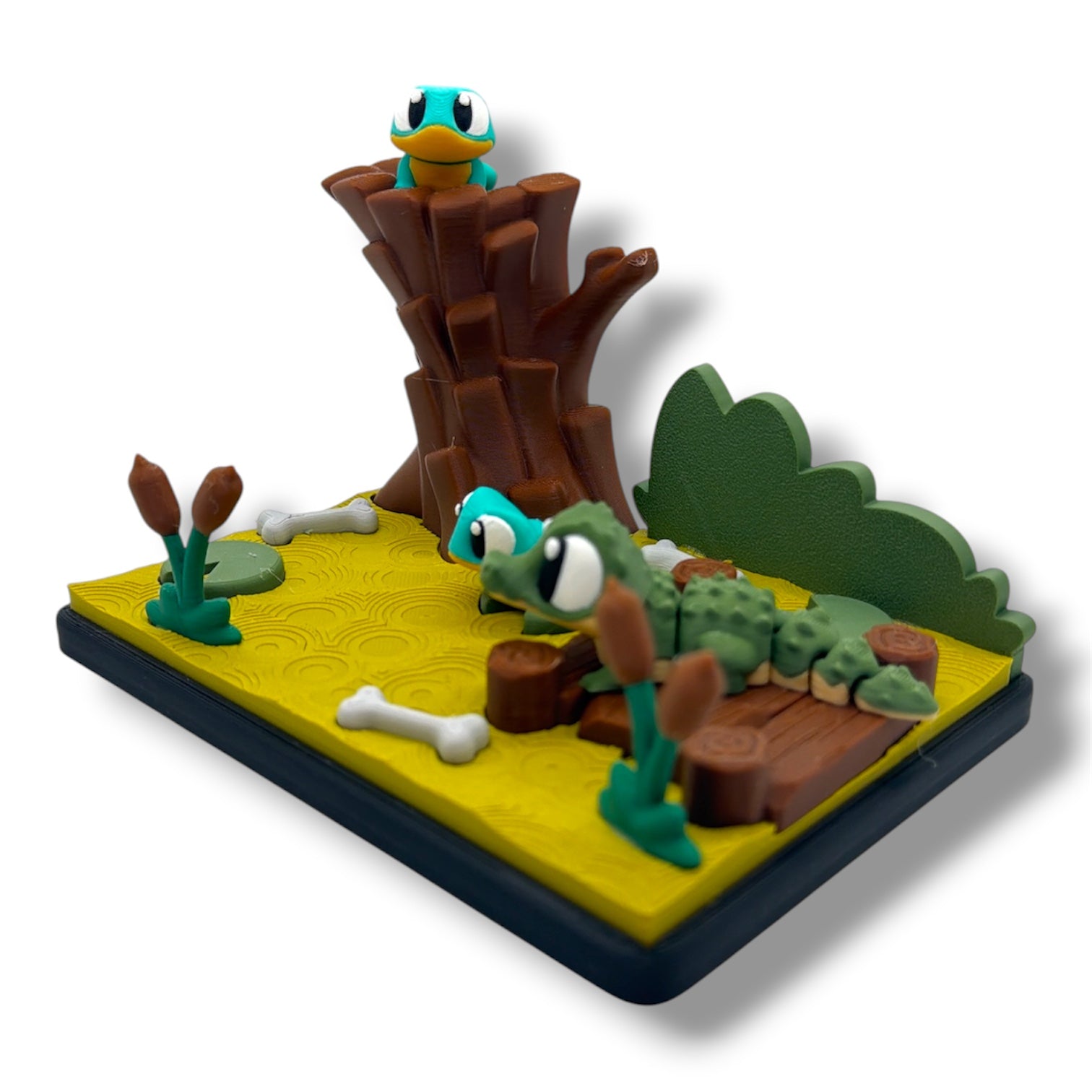 Cute Alligator Swamp Scene with Frogs – Cartoon Reptile Shelf Decoration Desk top Set Collectible Decor