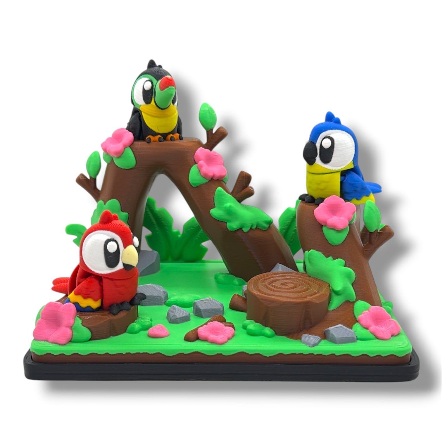 Tropical Bird Perch Scene – w/ Macaw and Parrot | Colorful Bird Display