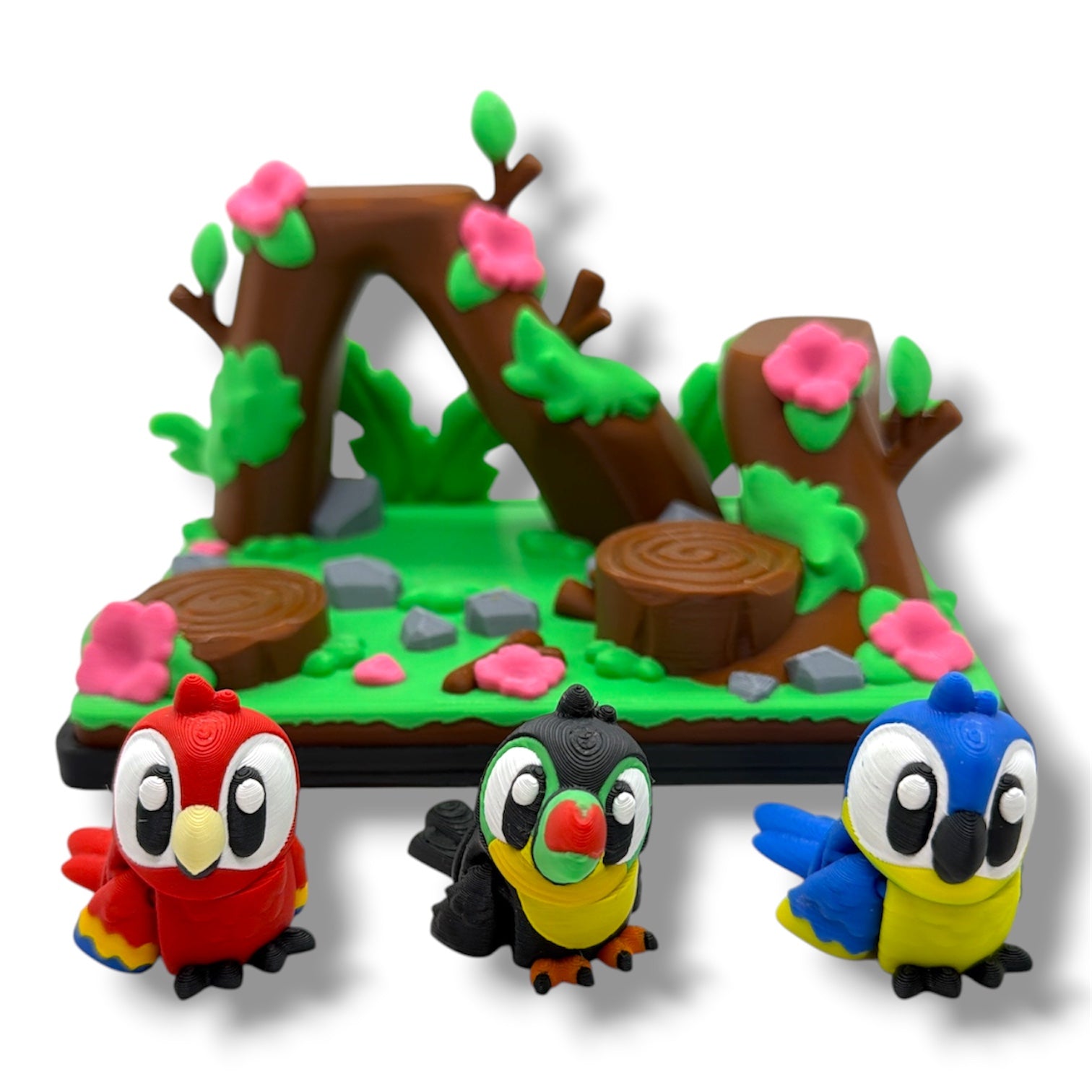 Tropical Bird Perch Scene – w/ Macaw and Parrot | Colorful Bird Display