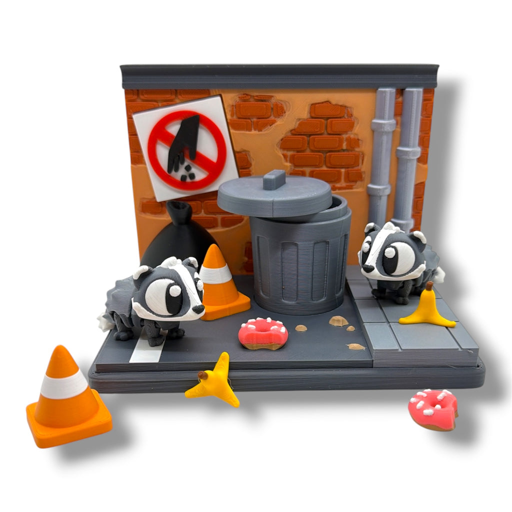 Badger Dumpster Delight - w/ 2 Badgers - Miniature Badger Display Set with Accessories