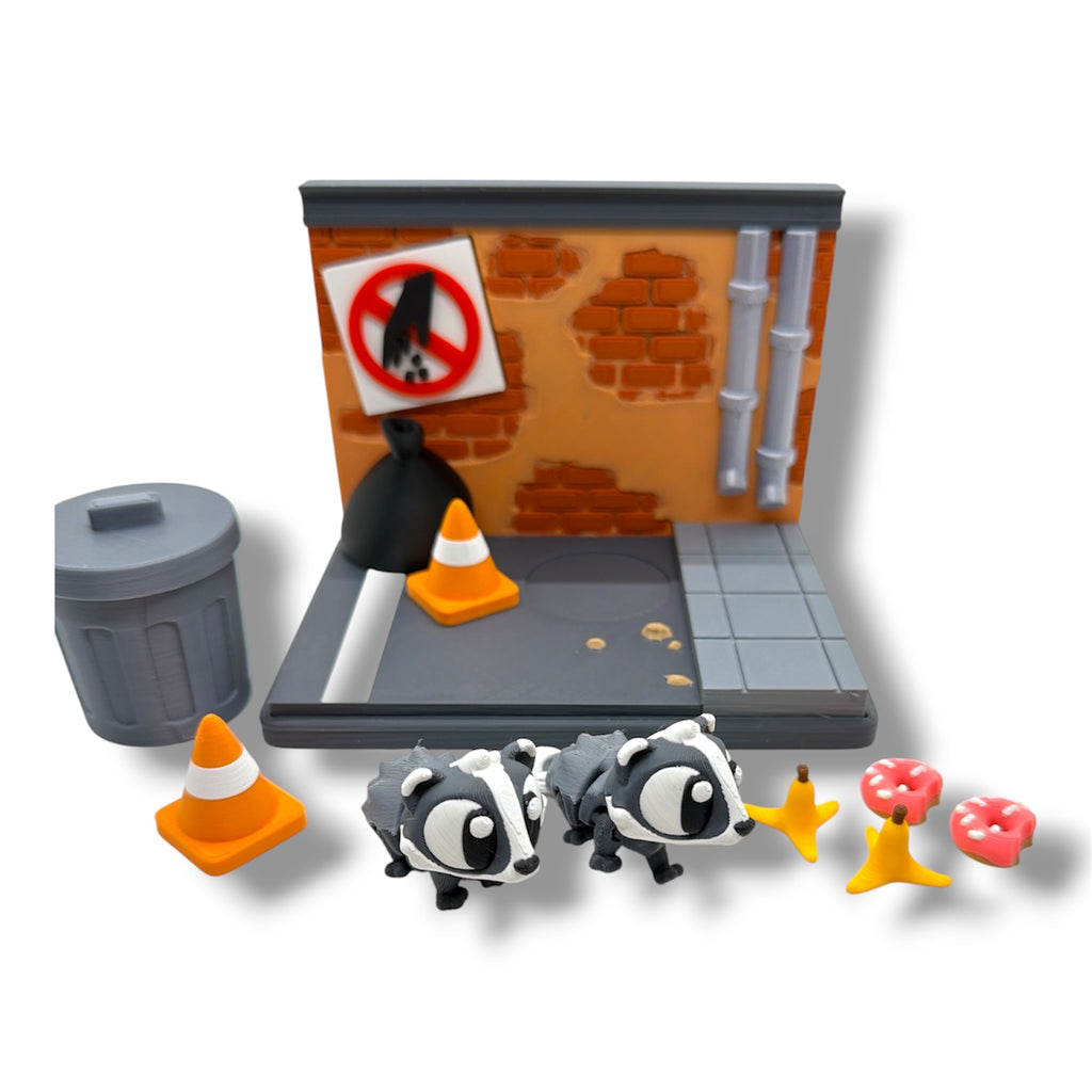 Badger Dumpster Delight - w/ 2 Badgers - Miniature Badger Display Set with Accessories