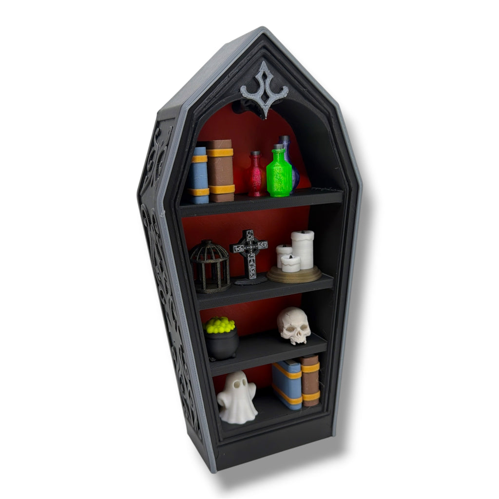 8.75" Halloween Coffin Curio Shelf – Micro Gothic Display Set