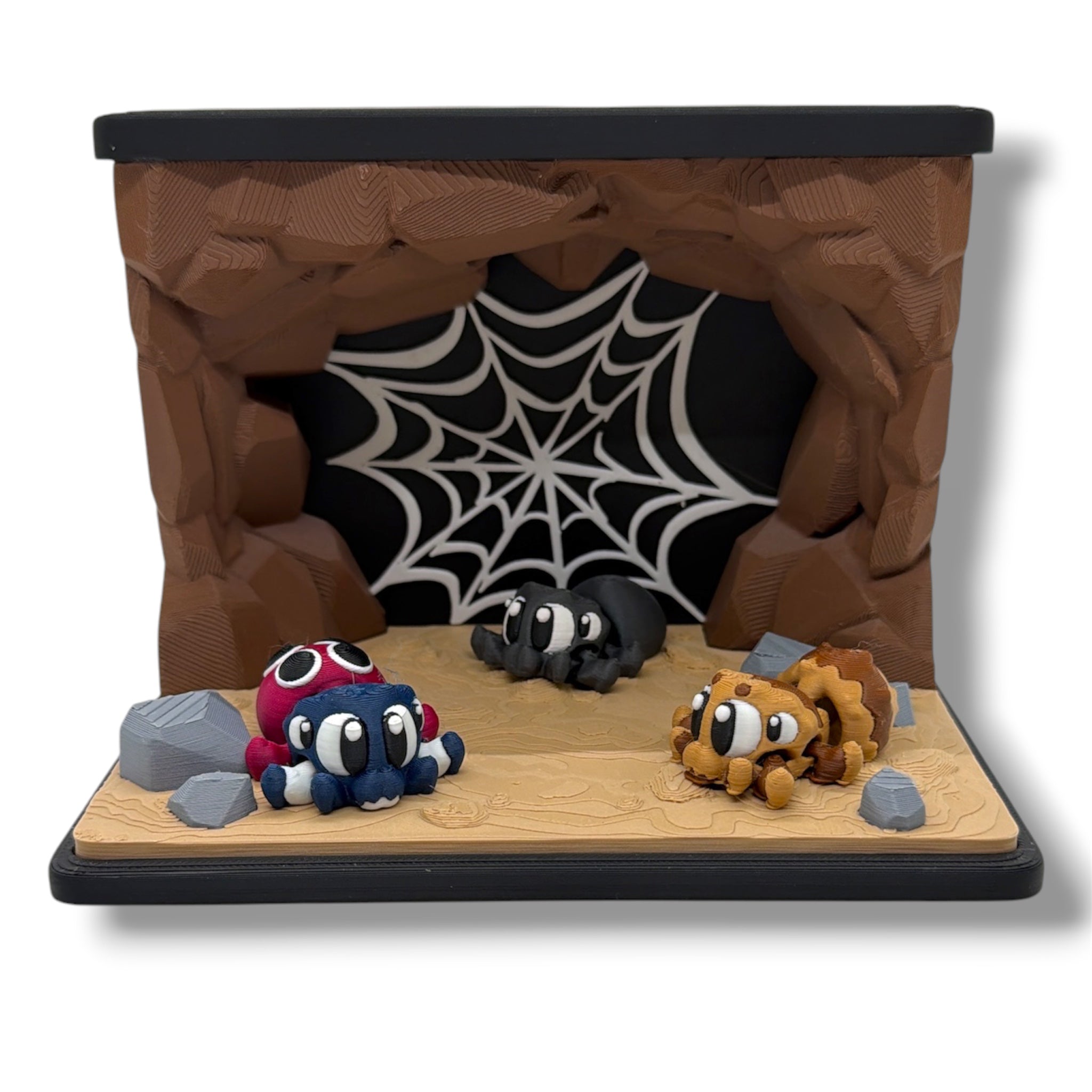 Spider Cave – Spider Habitat w/ 3 Spiders - Desktop Decor