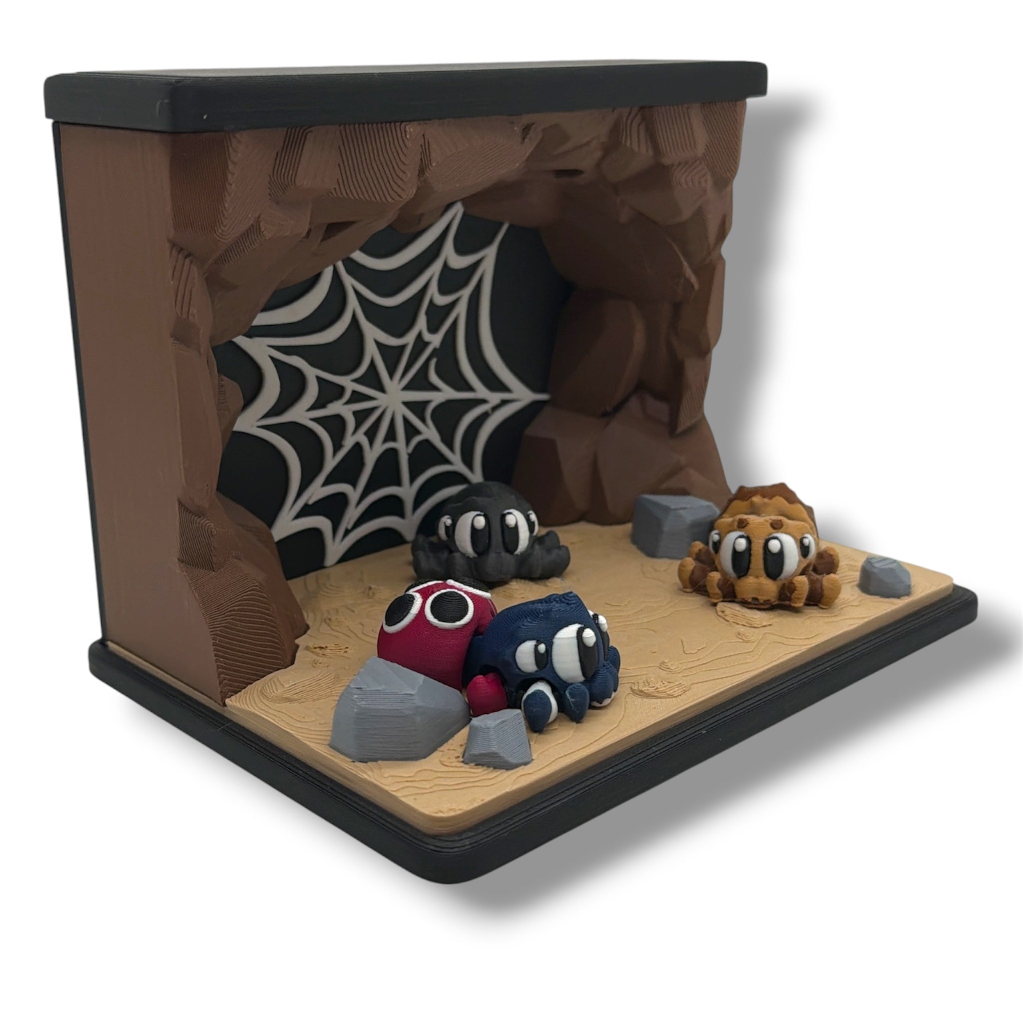 Spider Cave – Spider Habitat w/ 3 Spiders - Desktop Decor