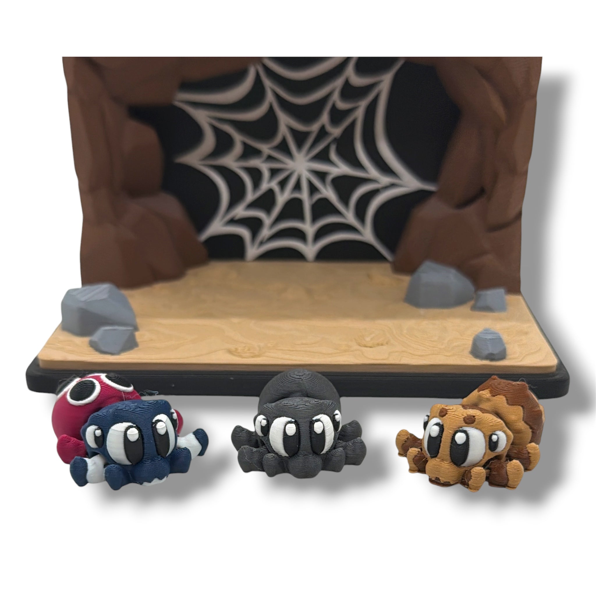 Spider Cave – Spider Habitat w/ 3 Spiders - Desktop Decor
