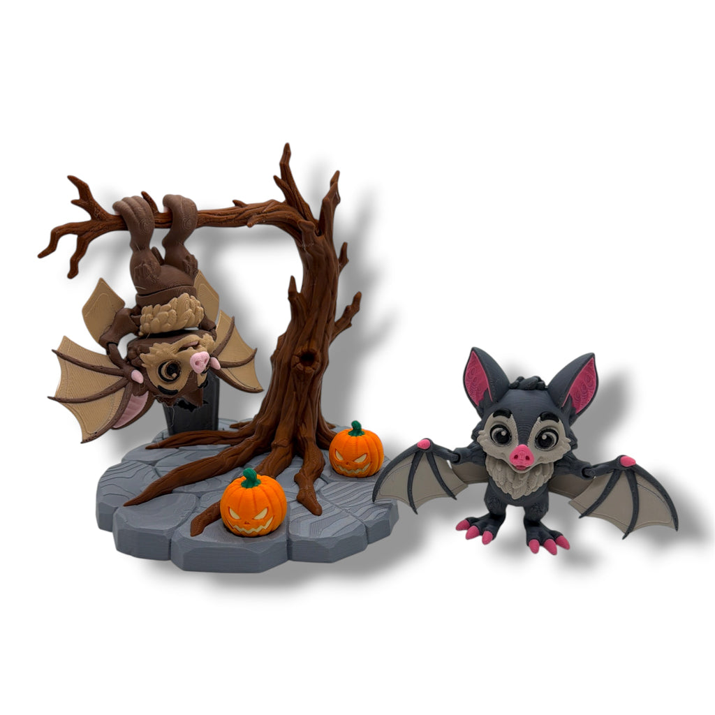 Spooky Tree Set with two Bats - Desktop Halloween Decor Holiday