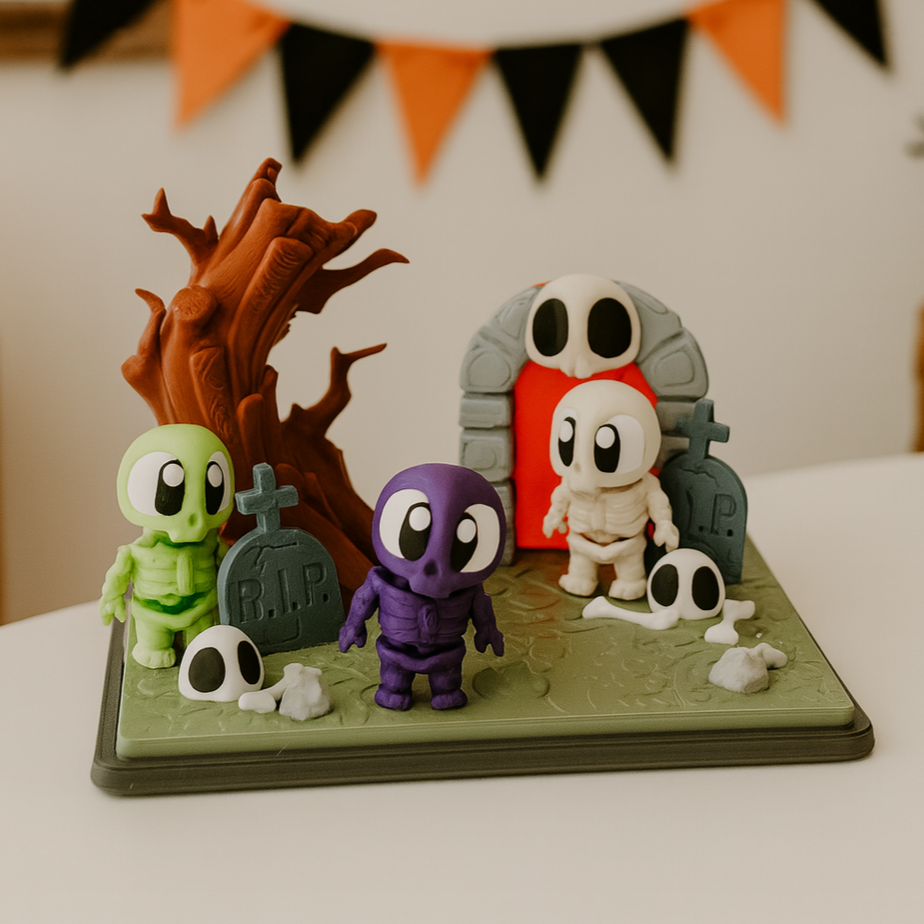 3D Printed Skeleton Graveyard Scene – Spooky Mini Display by 3DGob