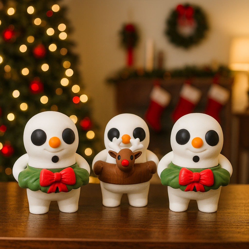 Festive 5" Floatie Figurines Snowman & Frog – Articulated Christmas Figurines w/ Floaties