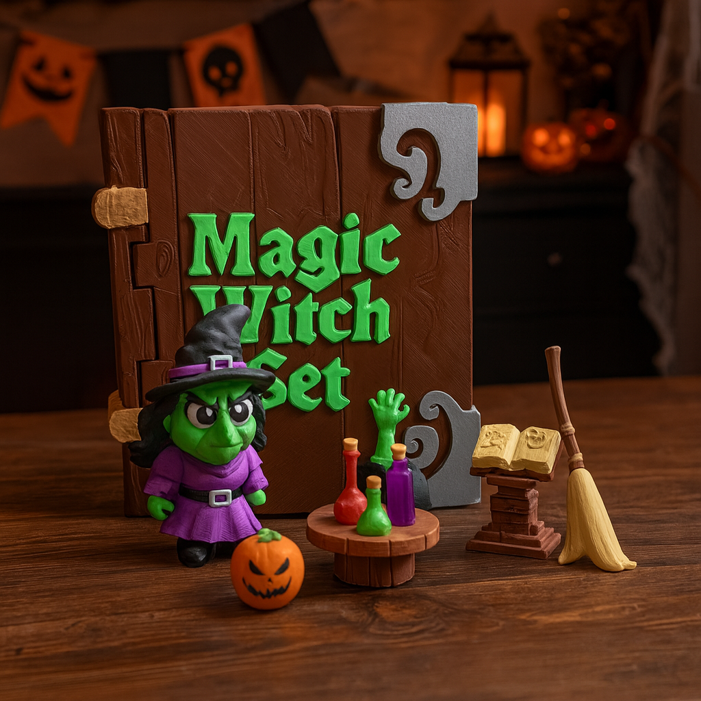 🧙 Magic Witch Desk Pet Set – 3D Printed Desktop Décor