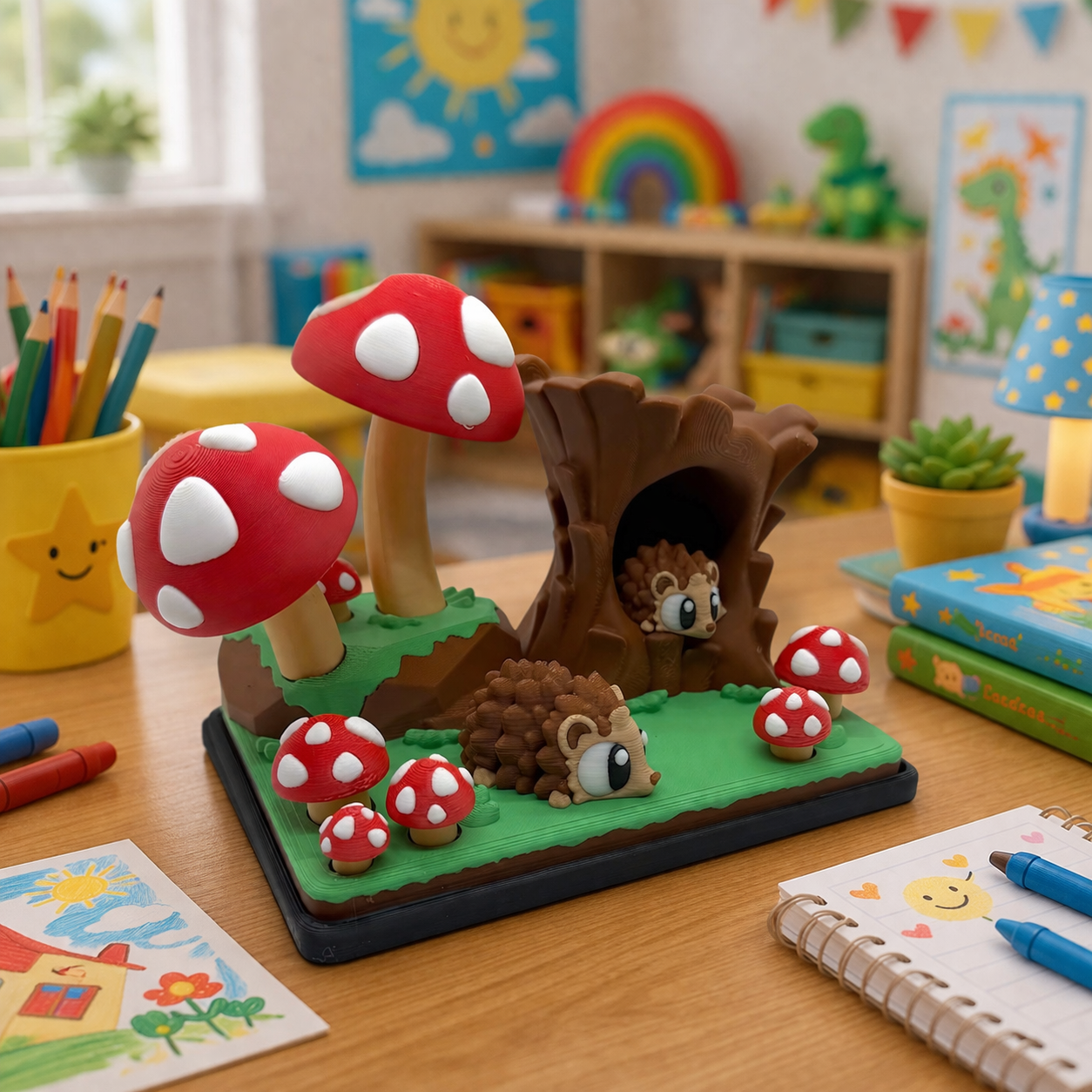 Hedgehog Mushroom Forest Hideaway – Woodland Desk Display Decor