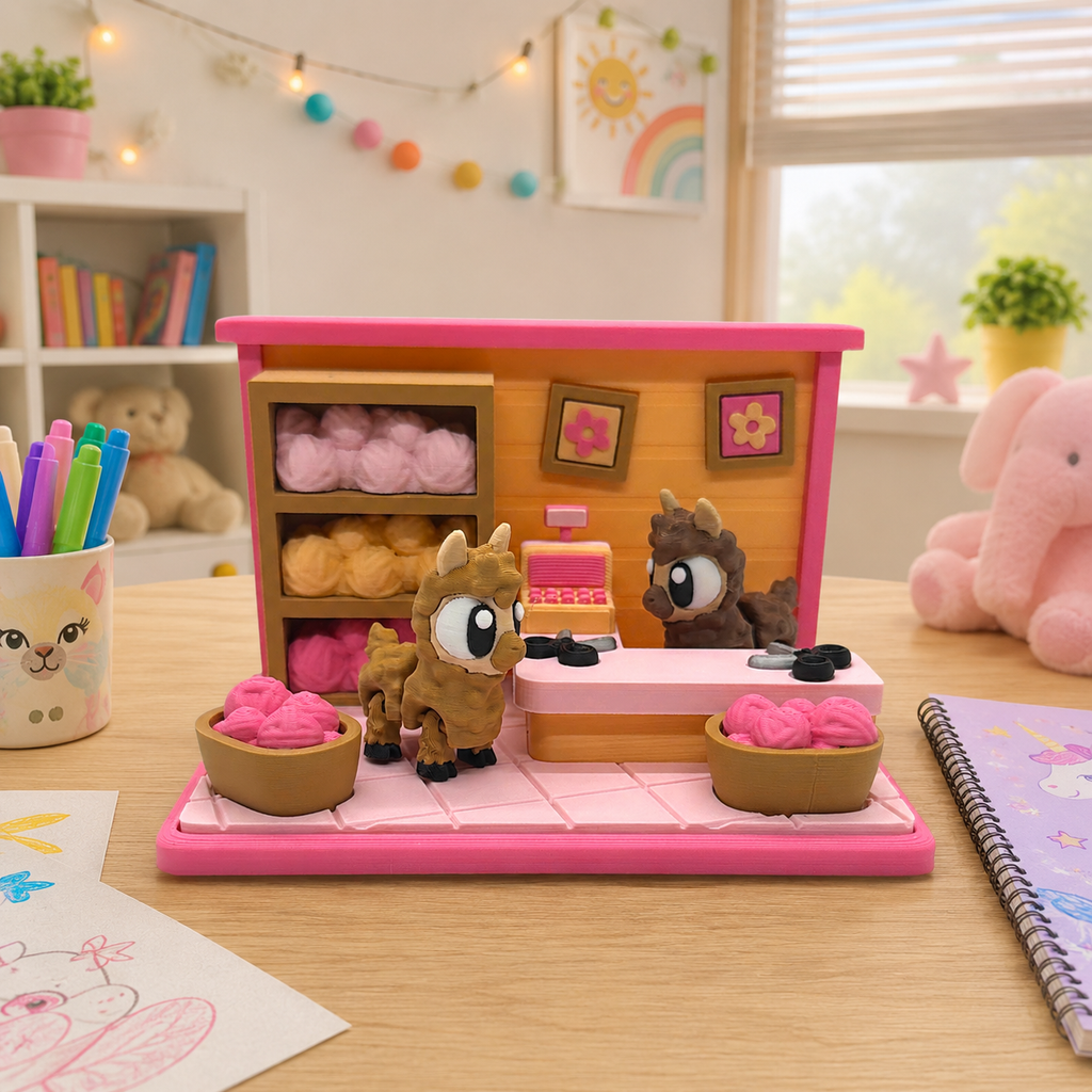 Alpaca Yarn Store Playset – 2 Alpacas Included - Desk Decor
