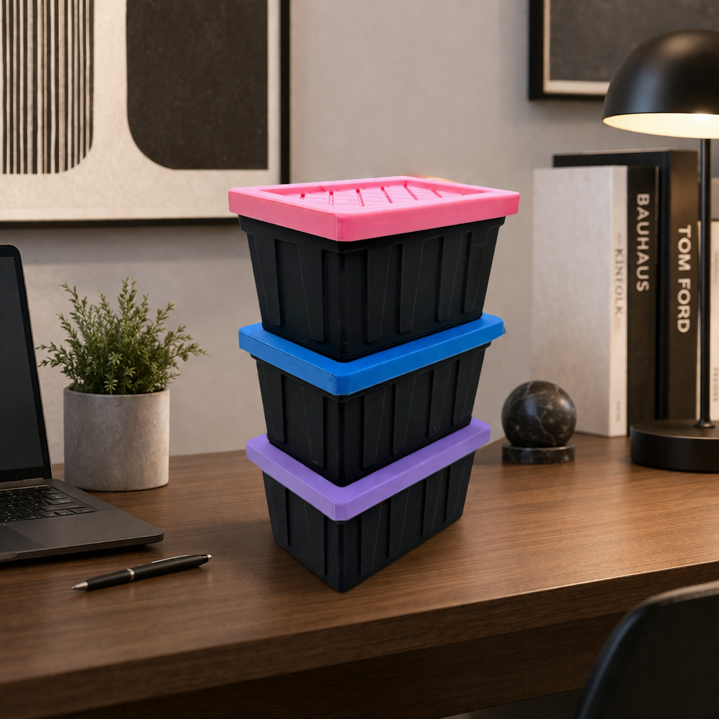 Mini Storage Totes with Lid – Compact Desk Organizer Bins (4.75” x 3.25” x 2.75”) | Colorful Small Storage Containers for Office, Crafts & Home Organization