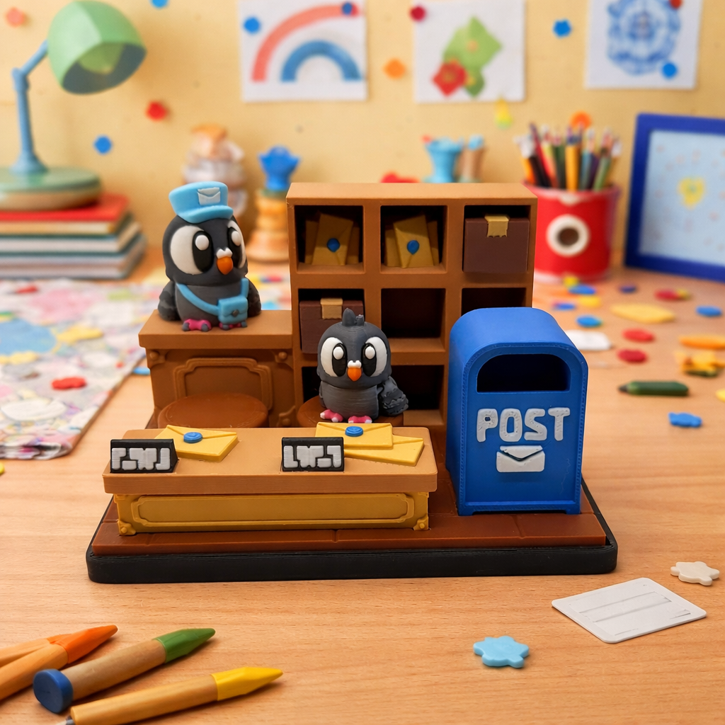 Post Office Pigeon Pals - w/ 2 Pigeons- Desk top Set Collectible Decor