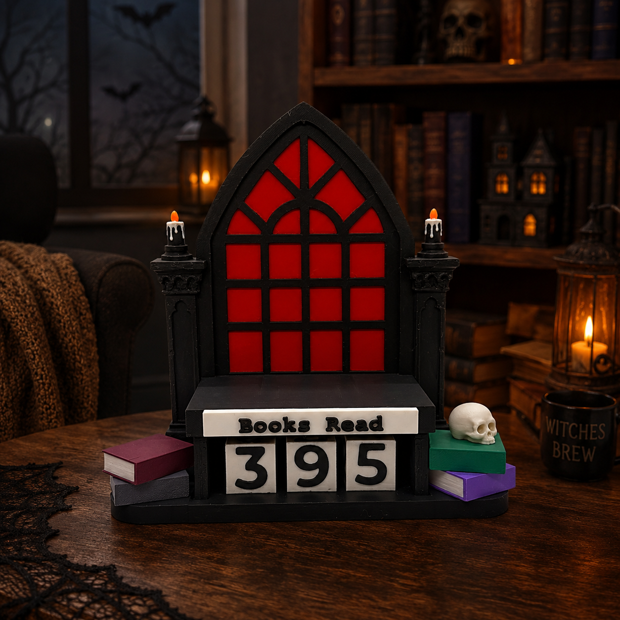 Halloween Books Read Counter – 7" Tall Spooky Reading Tracker - Desk Decor