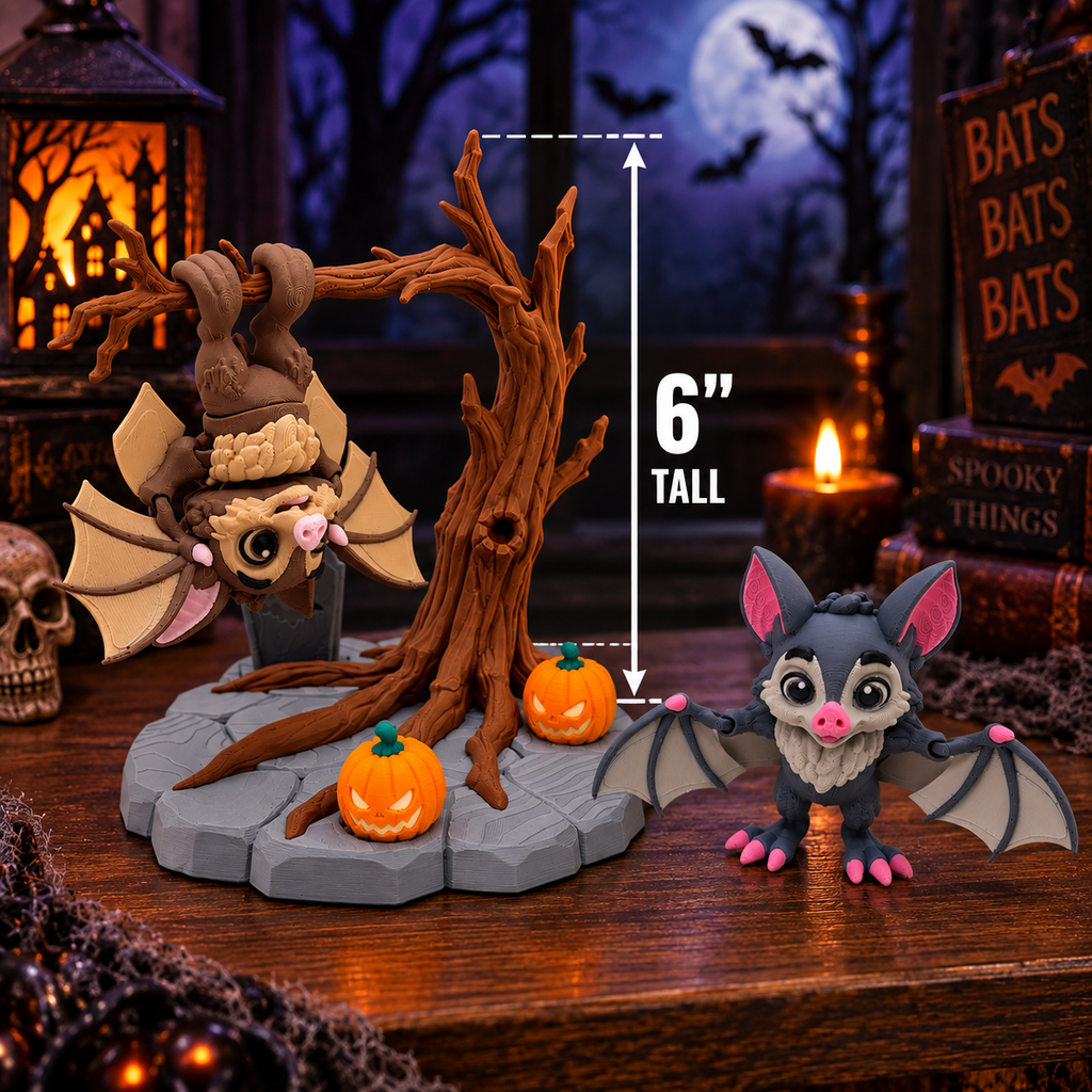 Spooky Tree Set with two Bats - Desktop Halloween Decor Holiday