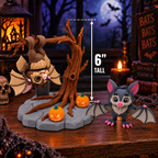 Spooky Tree Set with two Bats - Desktop Halloween Decor Holiday