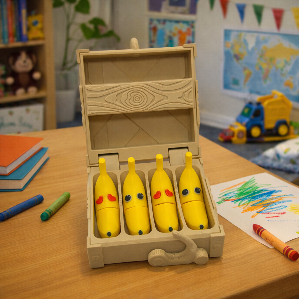 Banana Buddies 4-Pack – Pocket Pals Crate Set - Articulated Desk Decor