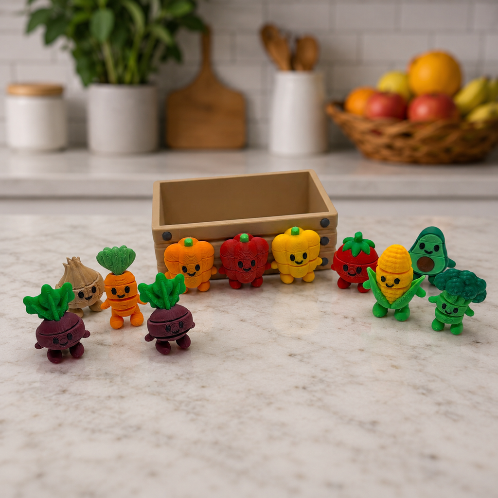 Micro Veggie Crate Set – 12 Piece Collection - Kitchen Desk Decor