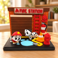 Fire Station Dalmatians Set with two spotted dogs and firefighting accessories