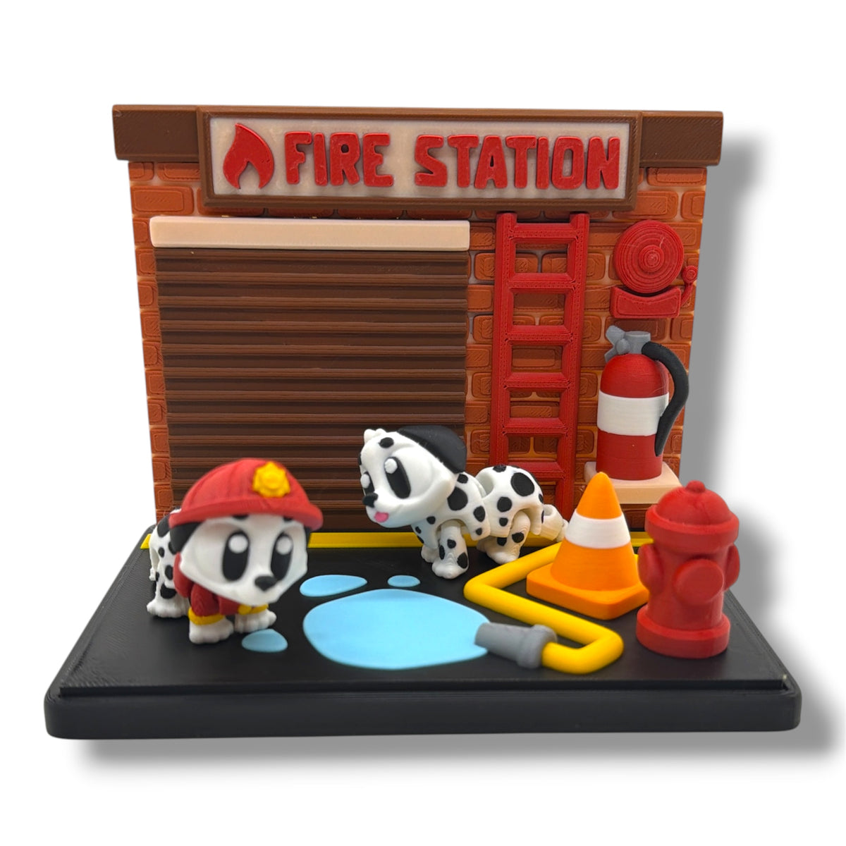 Fire Station Dalmatians Set with two spotted dogs and firefighting accessories
