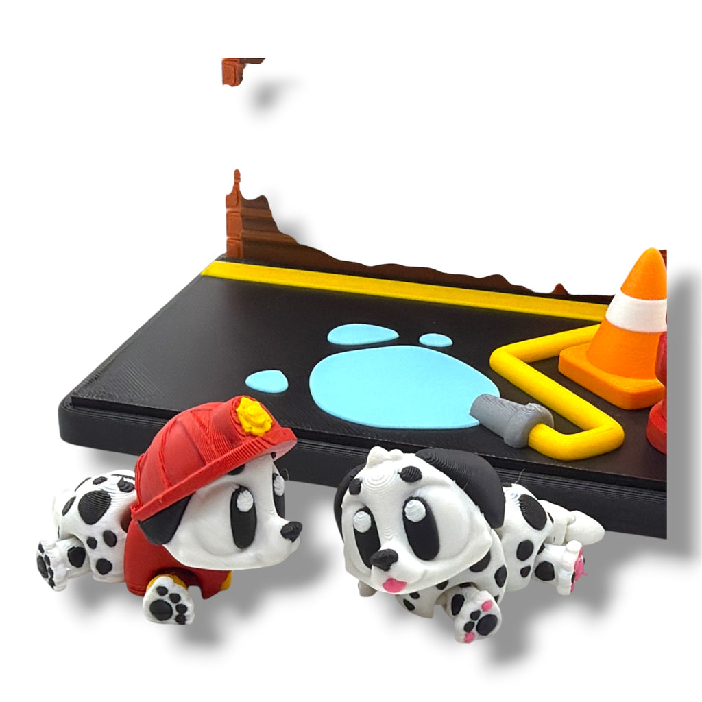 Fire Station Dalmatians Set with two spotted dogs and firefighting accessories