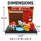 Fire Station Dalmatians Set dimensions: 5.5 inches long, 4 inches wide, 4.5 inches tall