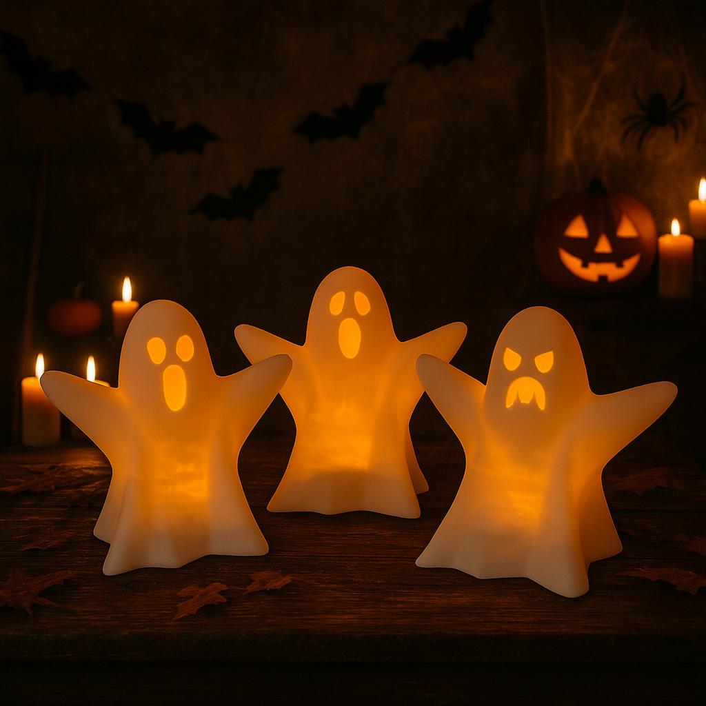Spooky Glow Ghost Trio – 3 Pack Tea light Ghosts Halloween Decor 👻✨