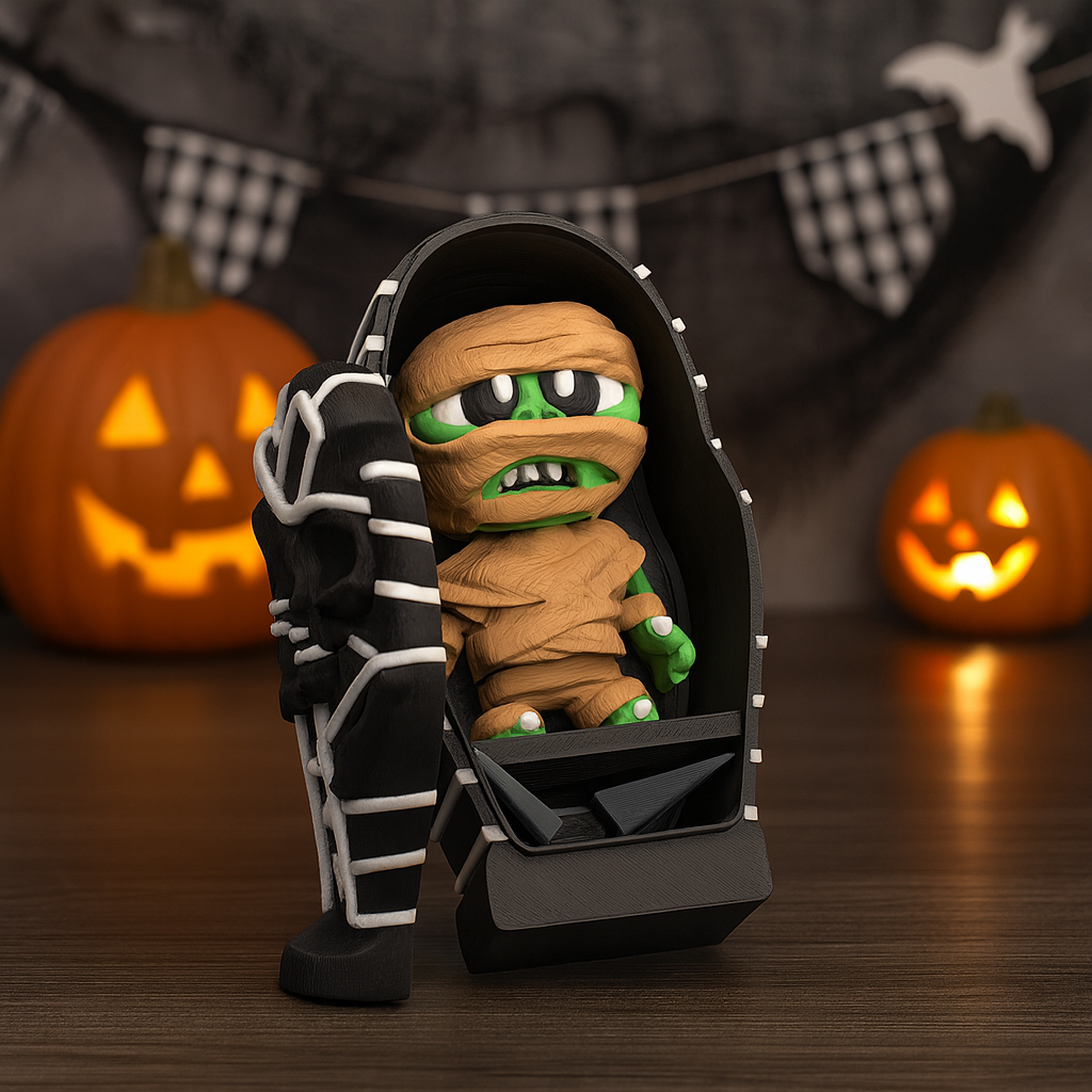 Mummy & Sarcophagus Set – Halloween Desk Decor with Accessories