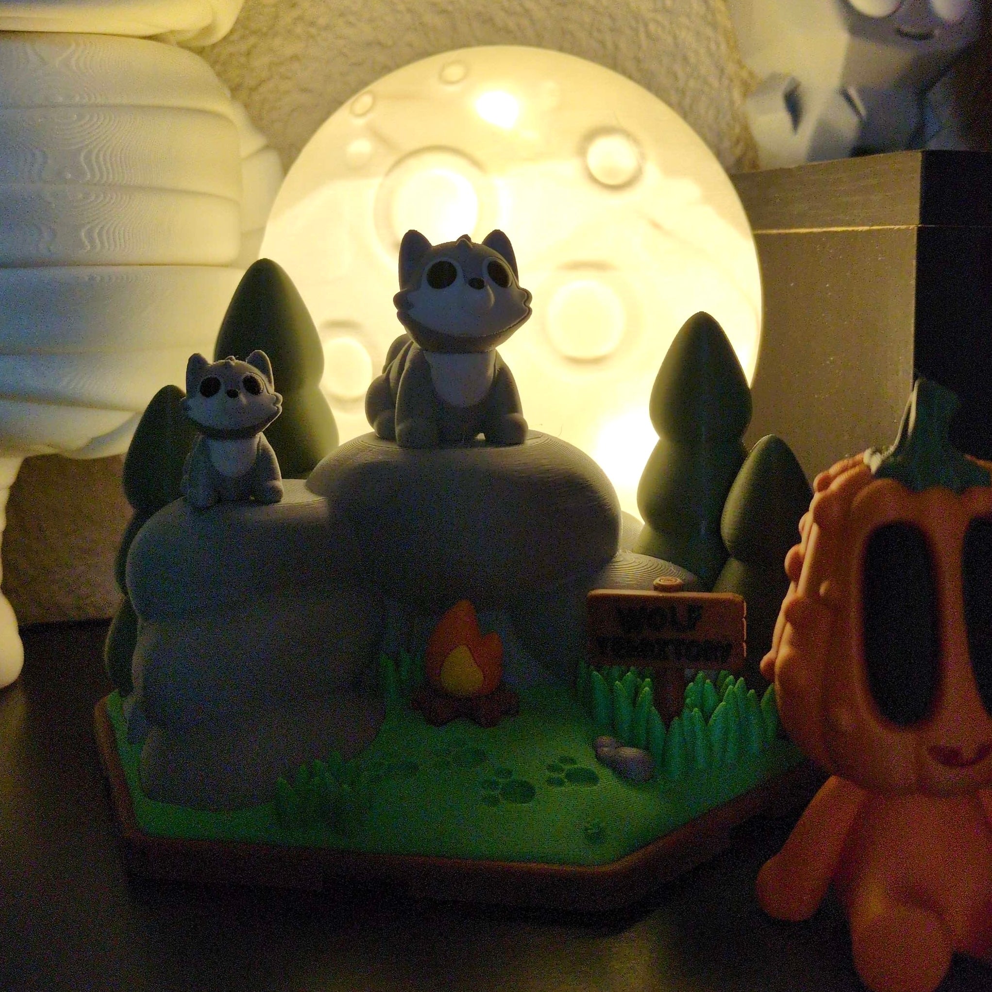 🌕 Wolf Territory – Forest Moon Scene with Two Adorable Wolves 🐺
