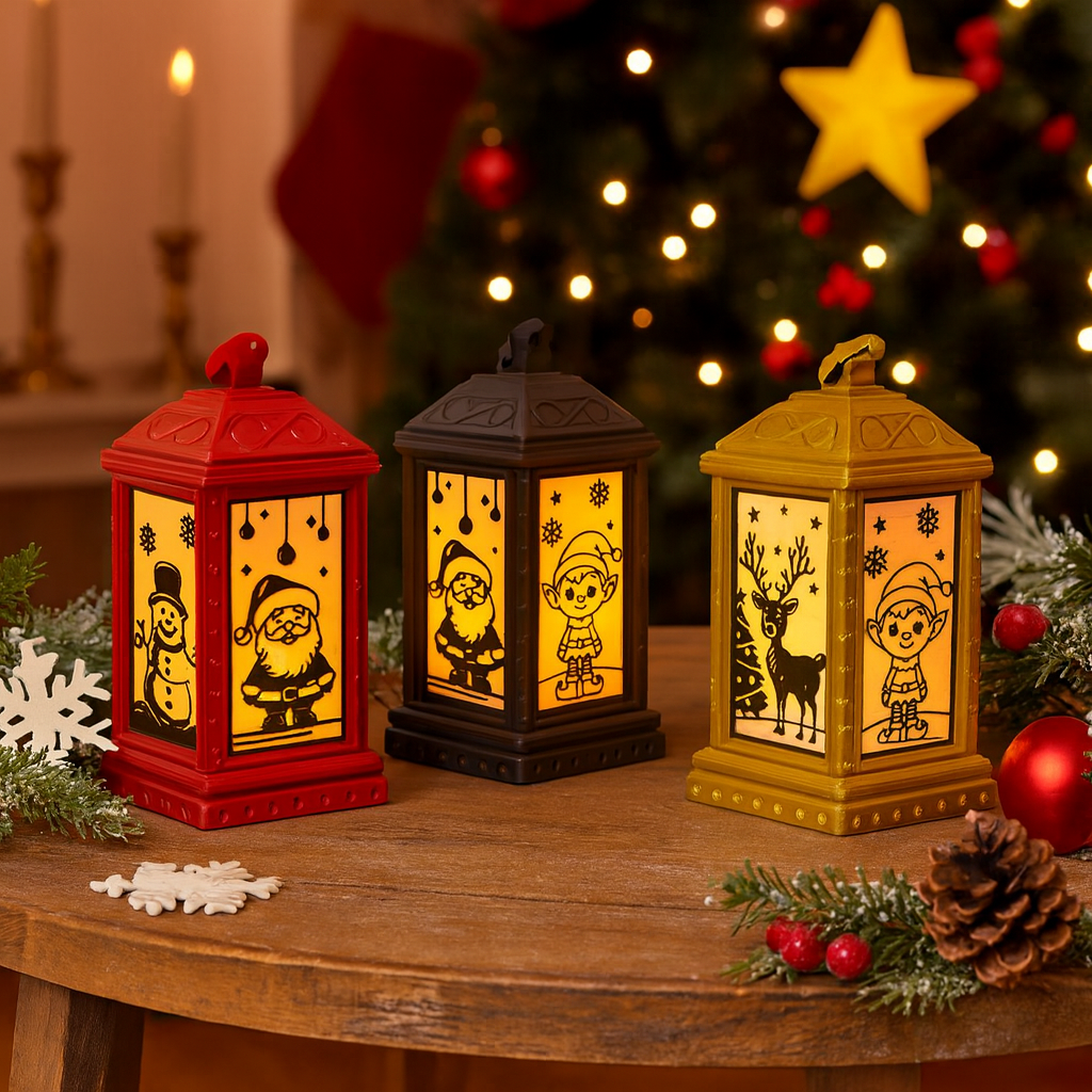 5.5" Christmas Scene Lantern – Santa, Reindeer & More Holiday Desktop Décor